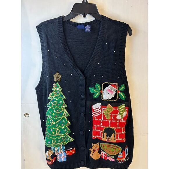 Basic editions 1x Christmas sweater vest Santa Black Red Green - Picture 1 of 8